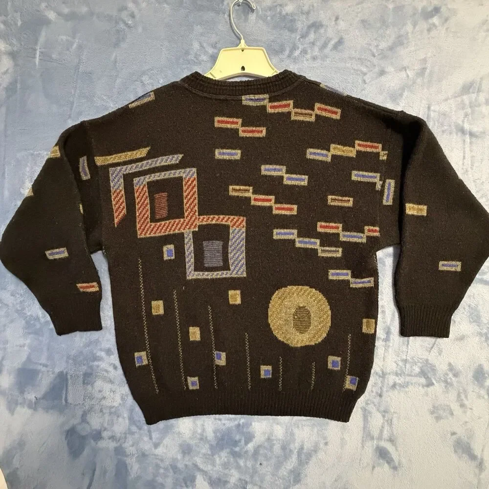 Vintage Men’s Store Italy Sweater L Geometric Pattern Knit 80s 90s Wool Blend